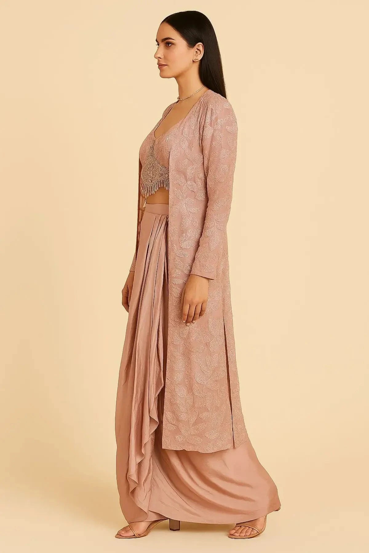 Powder Pink Long Jacket Indo Western - Pallodstore