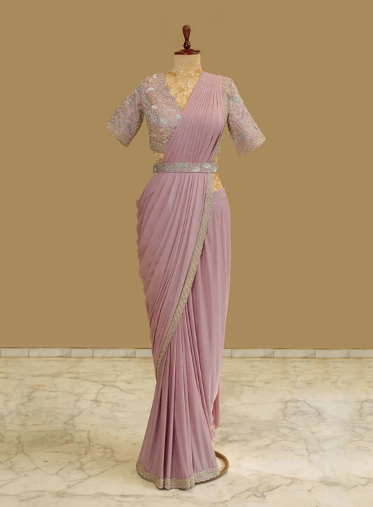 Pre-draping Mauve Satin Saree - Pallodstore