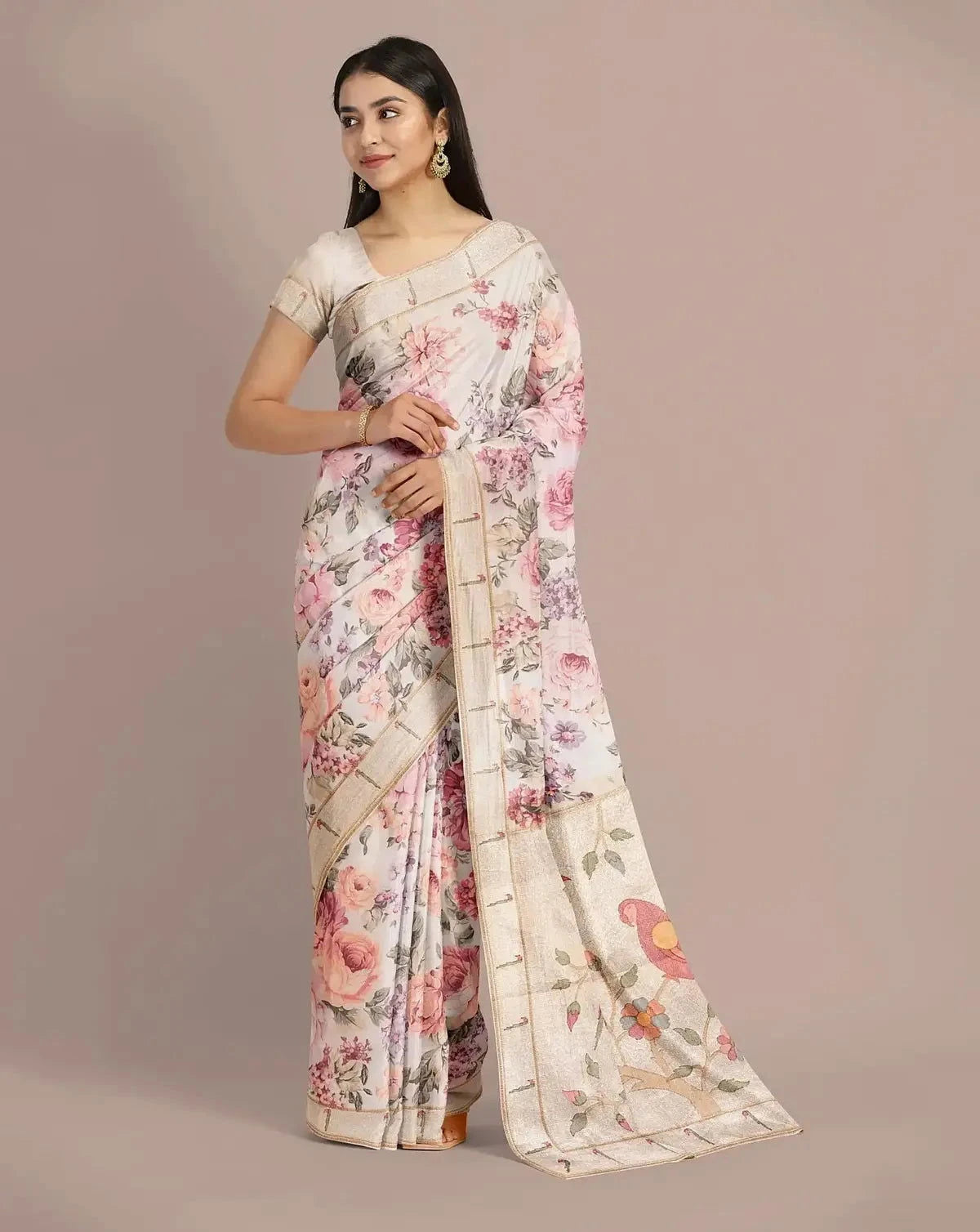 Printed Floral Organza Saree - Pallodstore