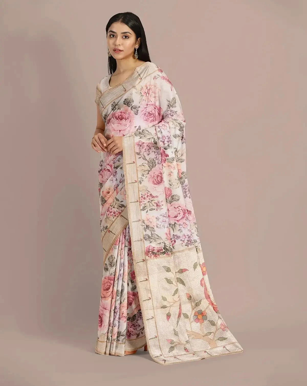 Printed Floral Organza Saree - Pallodstore