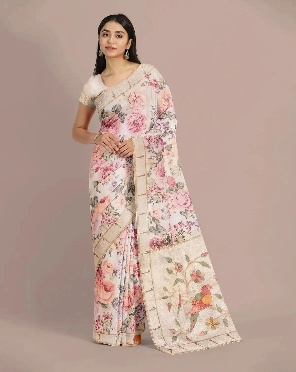 Printed Floral Organza Saree - Pallodstore