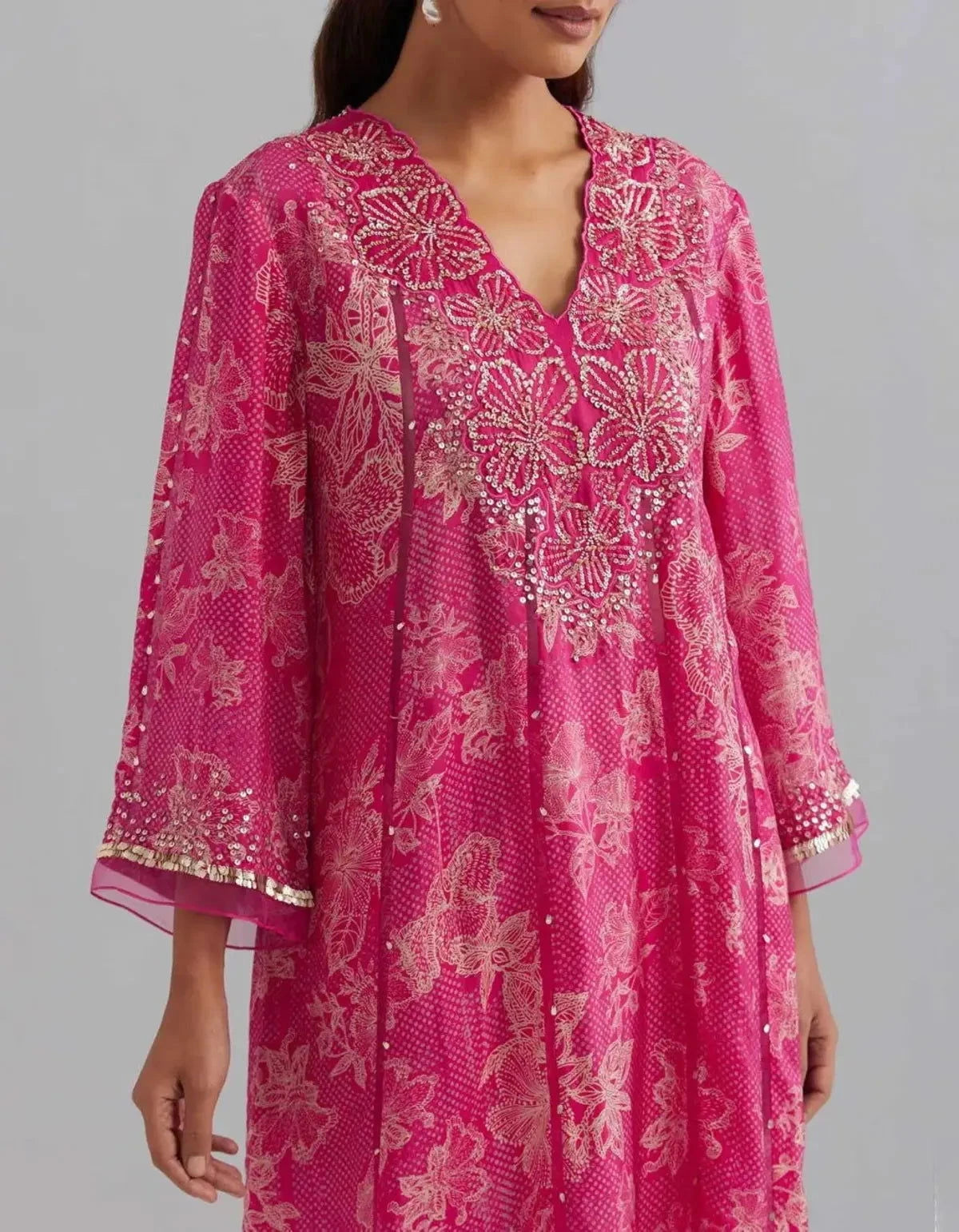 Printed Viscose Silk Kurta Set In Polka Pink - Pallodstore