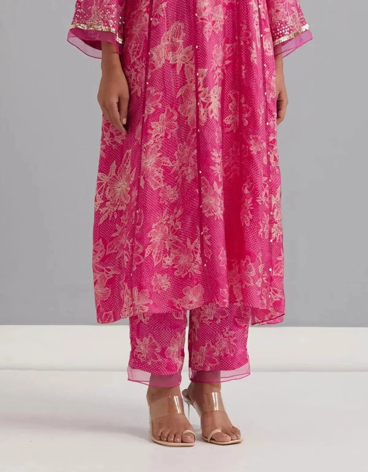 Printed Viscose Silk Kurta Set In Polka Pink - Pallodstore
