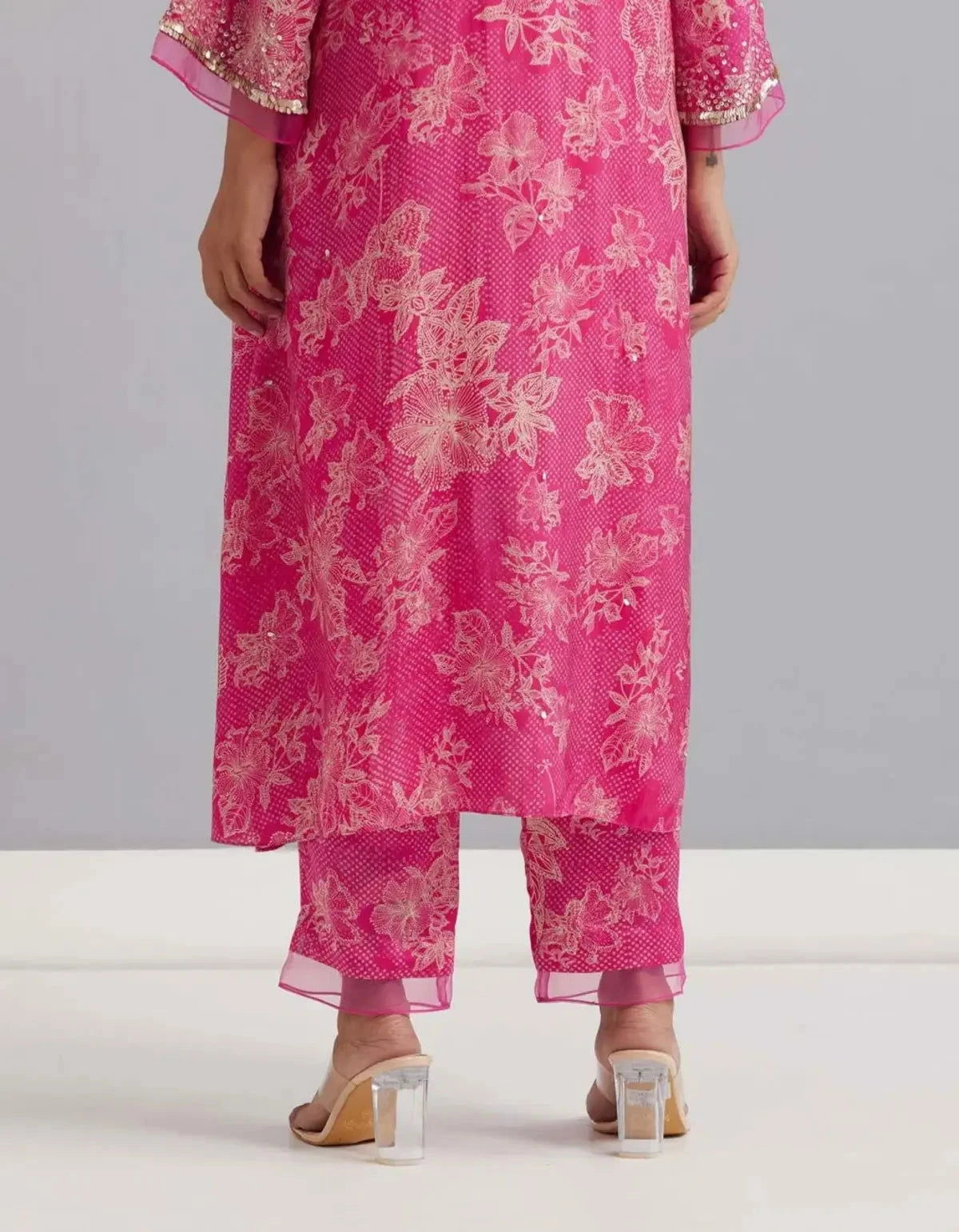 Printed Viscose Silk Kurta Set In Polka Pink - Pallodstore