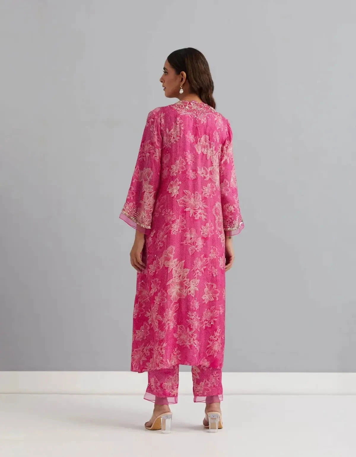 Printed Viscose Silk Kurta Set In Polka Pink - Pallodstore