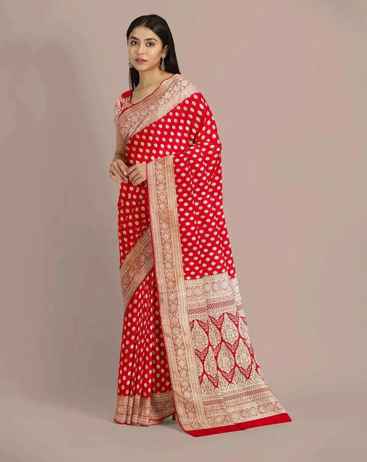 Pure Zari Woven Banarasi Red Silk Saree - Pallodstore