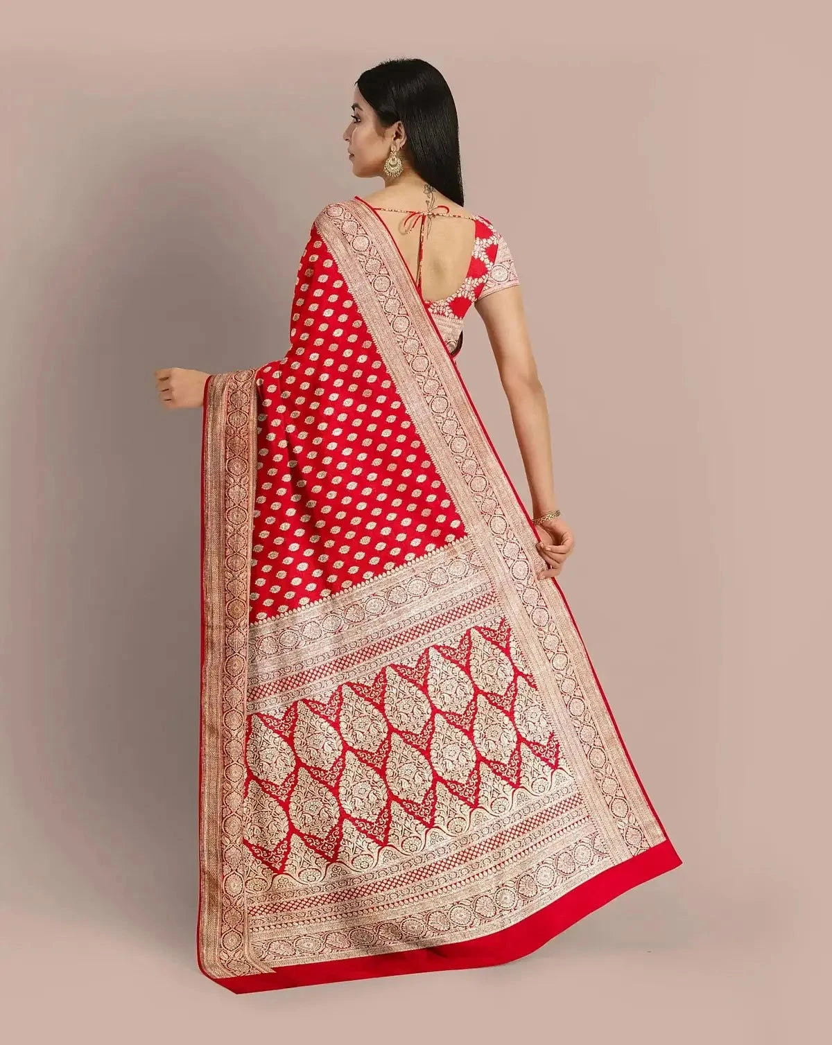 Pure Zari Woven Banarasi Red Silk Saree - Pallodstore