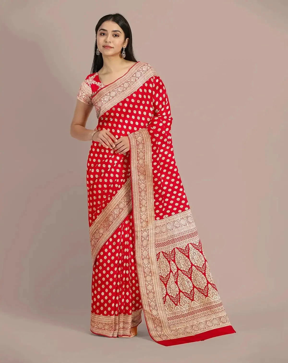 Pure Zari Woven Banarasi Red Silk Saree - Pallodstore