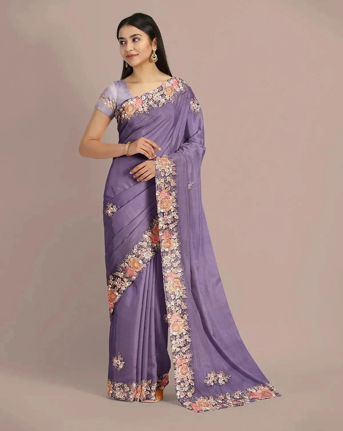 Purple Designer Sequin Embroidery Saree - Pallodstore