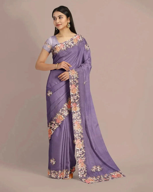 Purple Designer Sequin Embroidery Saree - Pallodstore