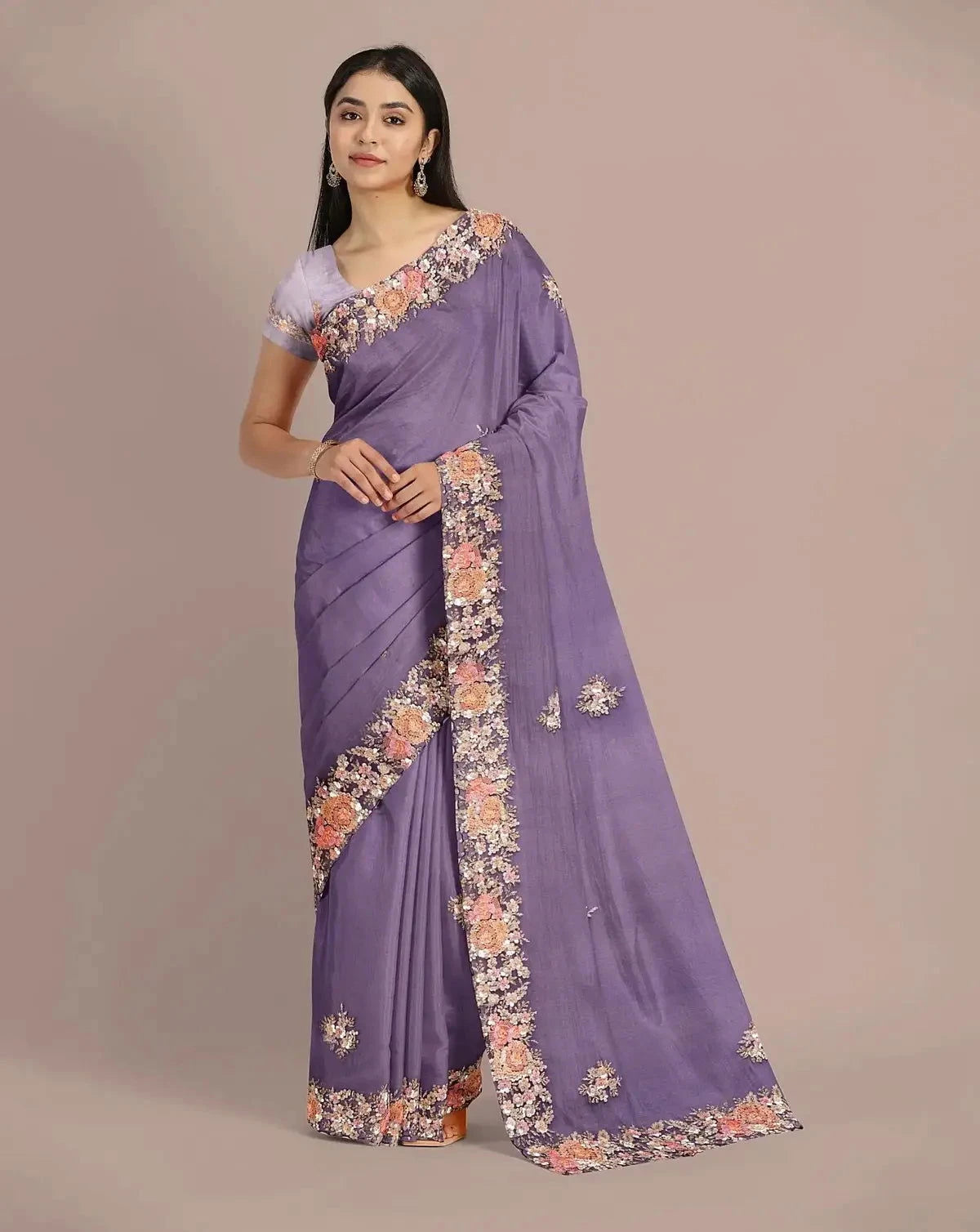 Purple Designer Sequin Embroidery Saree - Pallodstore
