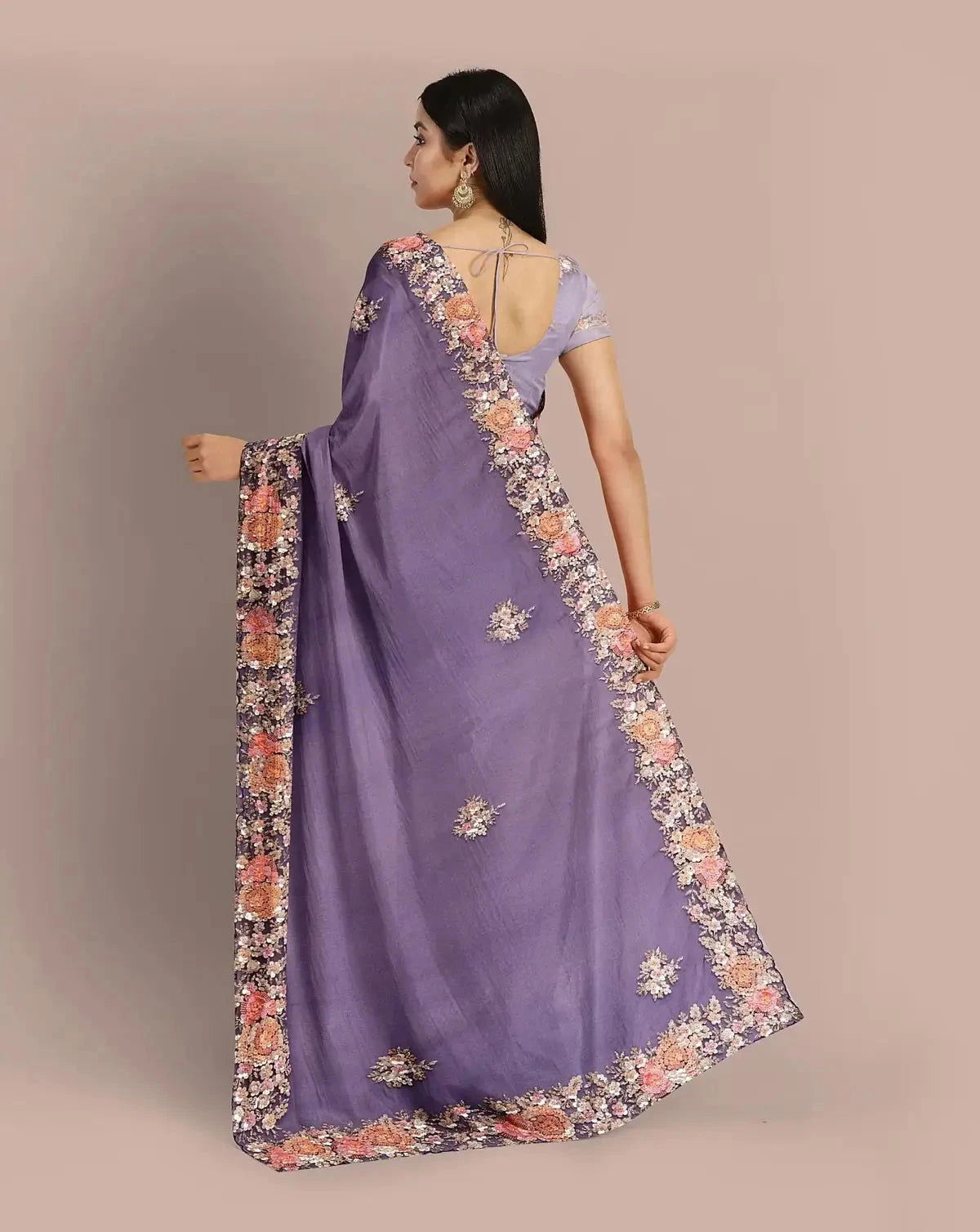 Purple Designer Sequin Embroidery Saree - Pallodstore