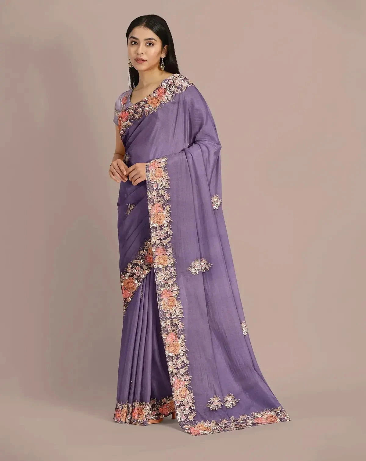 Purple Designer Sequin Embroidery Saree - Pallodstore