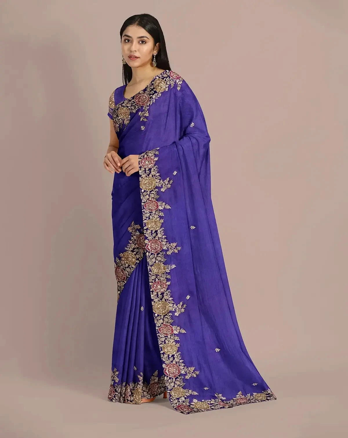 Purple Embroidery Saree - Pallodstore