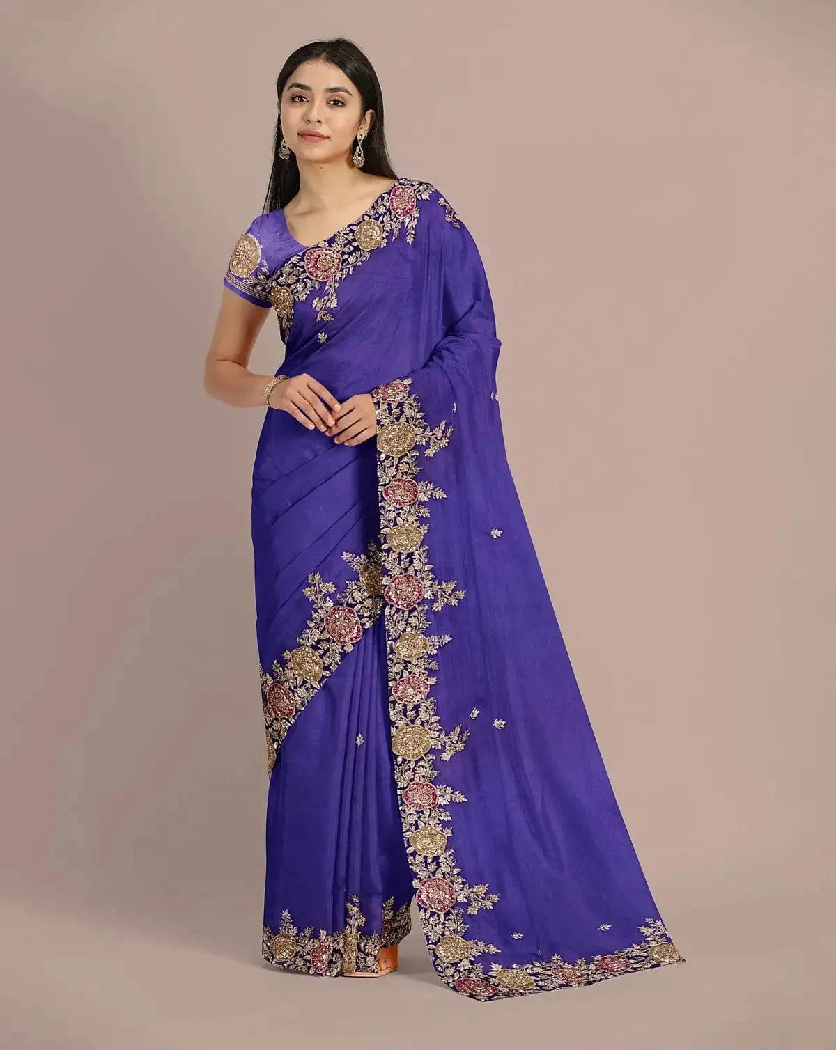 Purple Embroidery Saree - Pallodstore