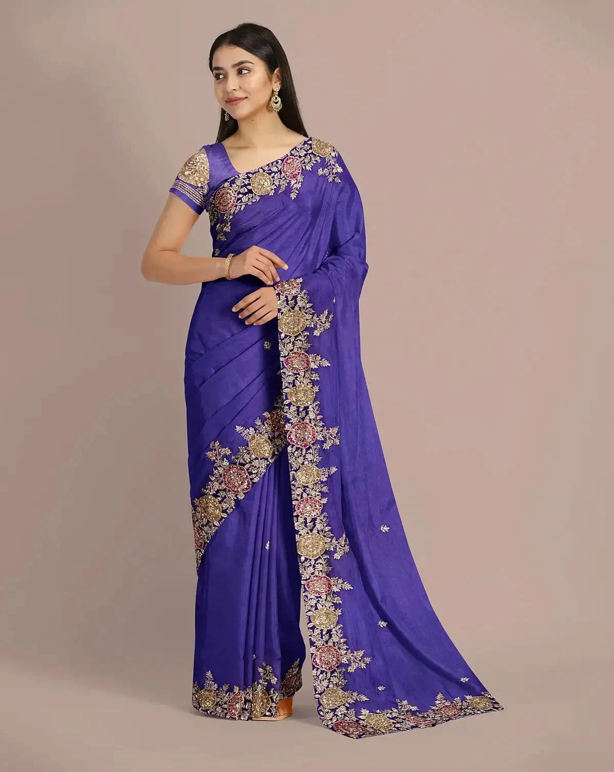 Purple Embroidery Saree - Pallodstore