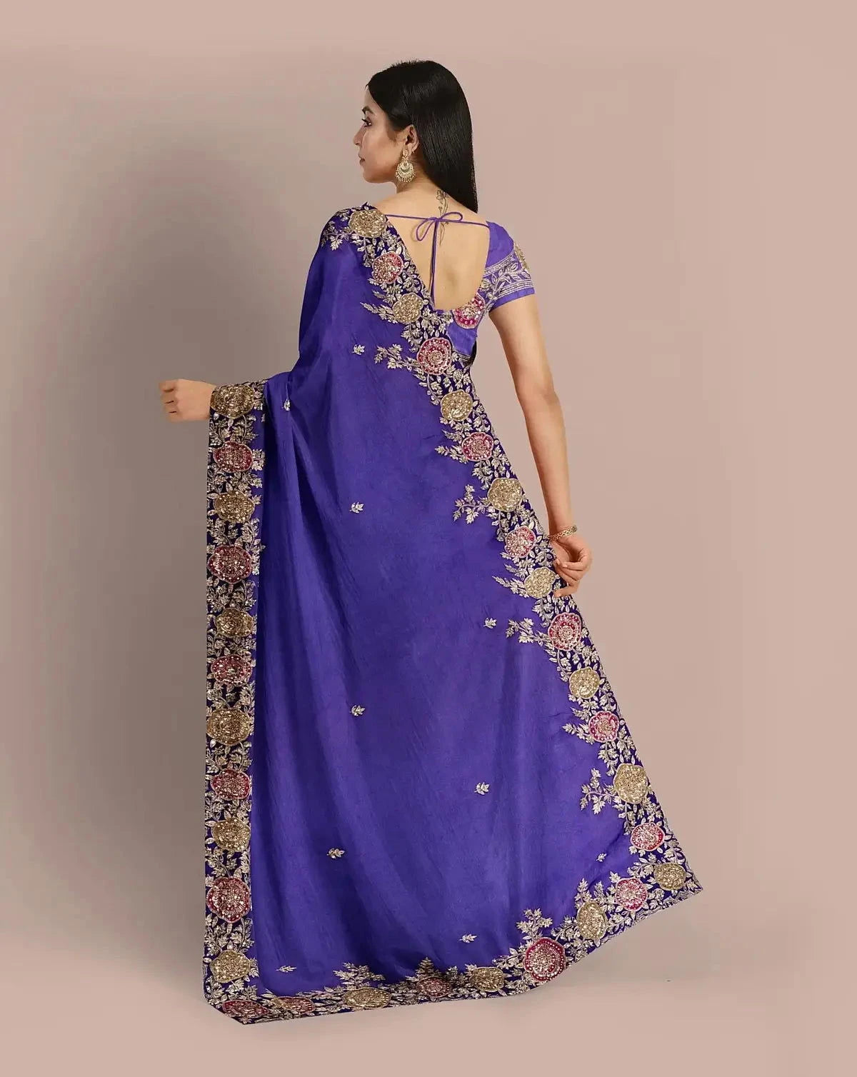 Purple Embroidery Saree - Pallodstore