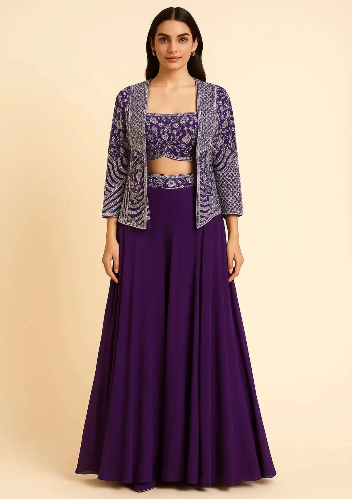 Purple Jacket Blouse Indo Western - Pallodstore