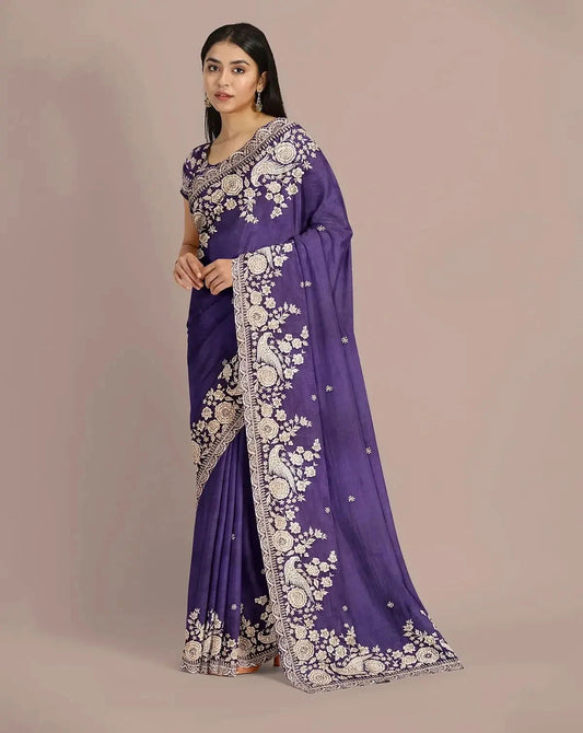 Purple Organza Saree - Pallodstore