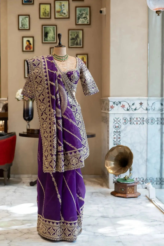 Purple Organza Saree - Pallodstore