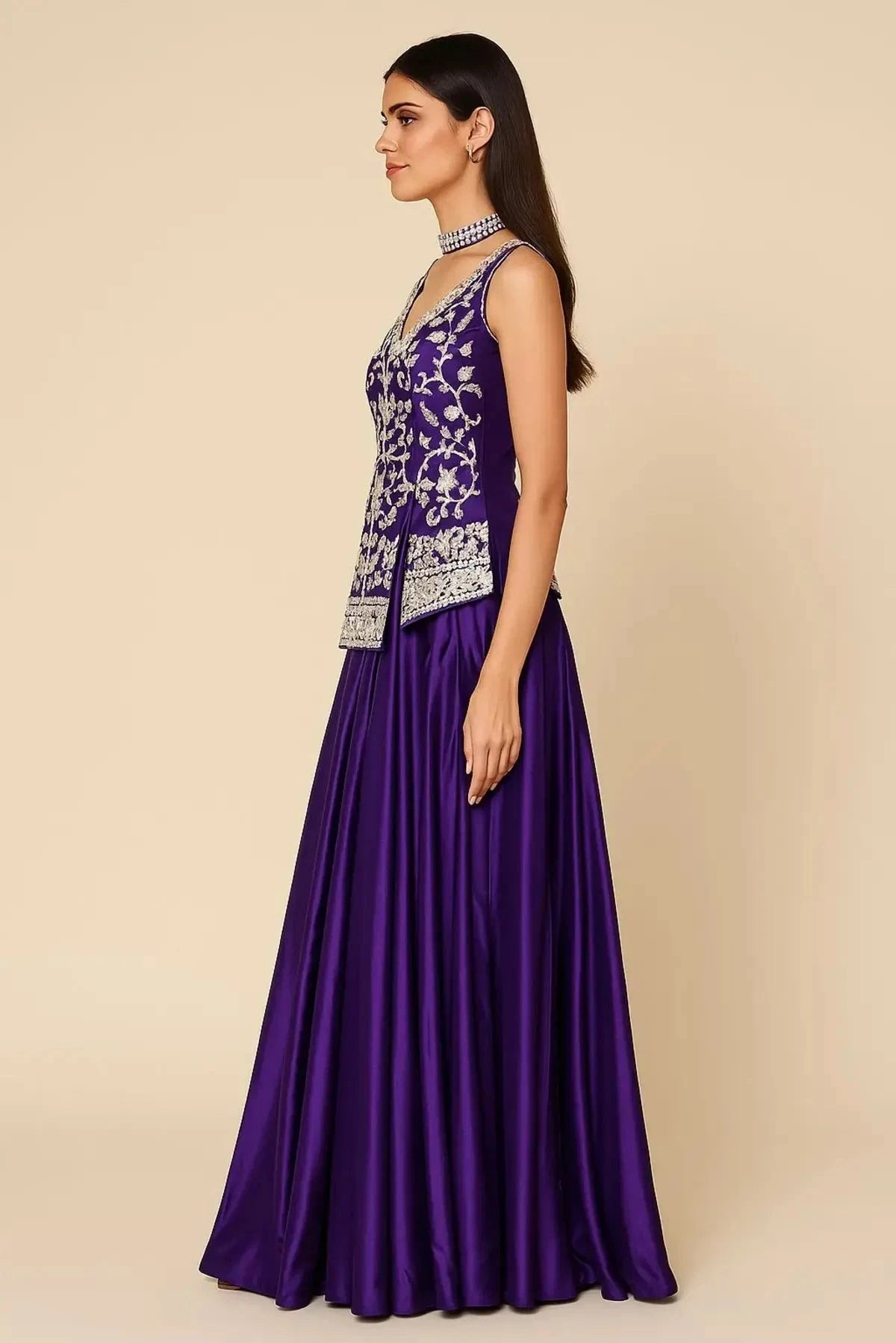Purple Short Kurta With Flared Palazzo - Pallodstore
