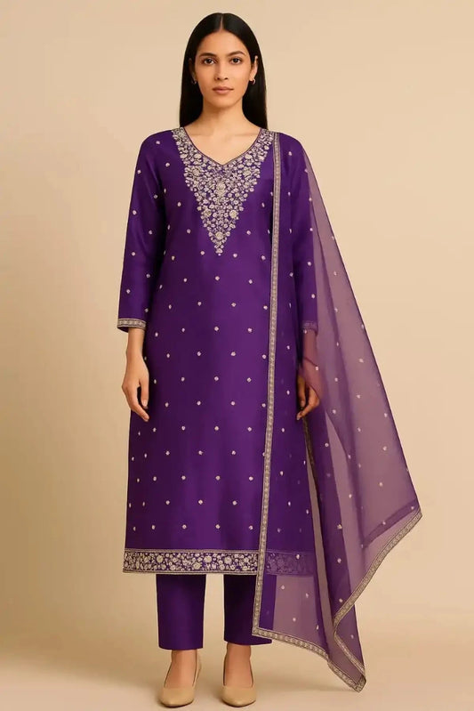 Purple Straight Line Kurta Set Dress Material - Pallodstore