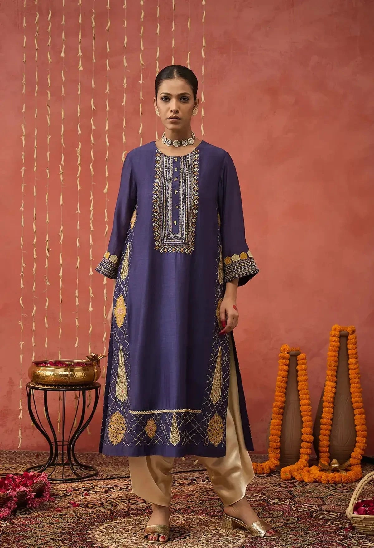 Rani - Purple Kali Embroidered Kurta Set - Pallodstore