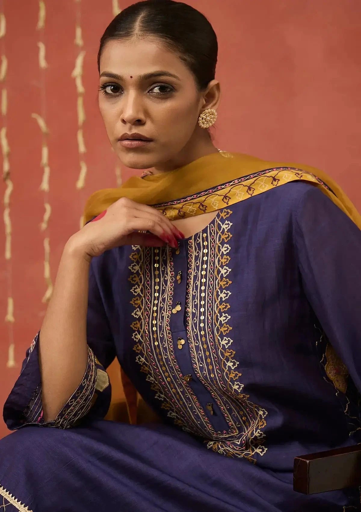 Rani - Purple Kali Embroidered Kurta Set - Pallodstore