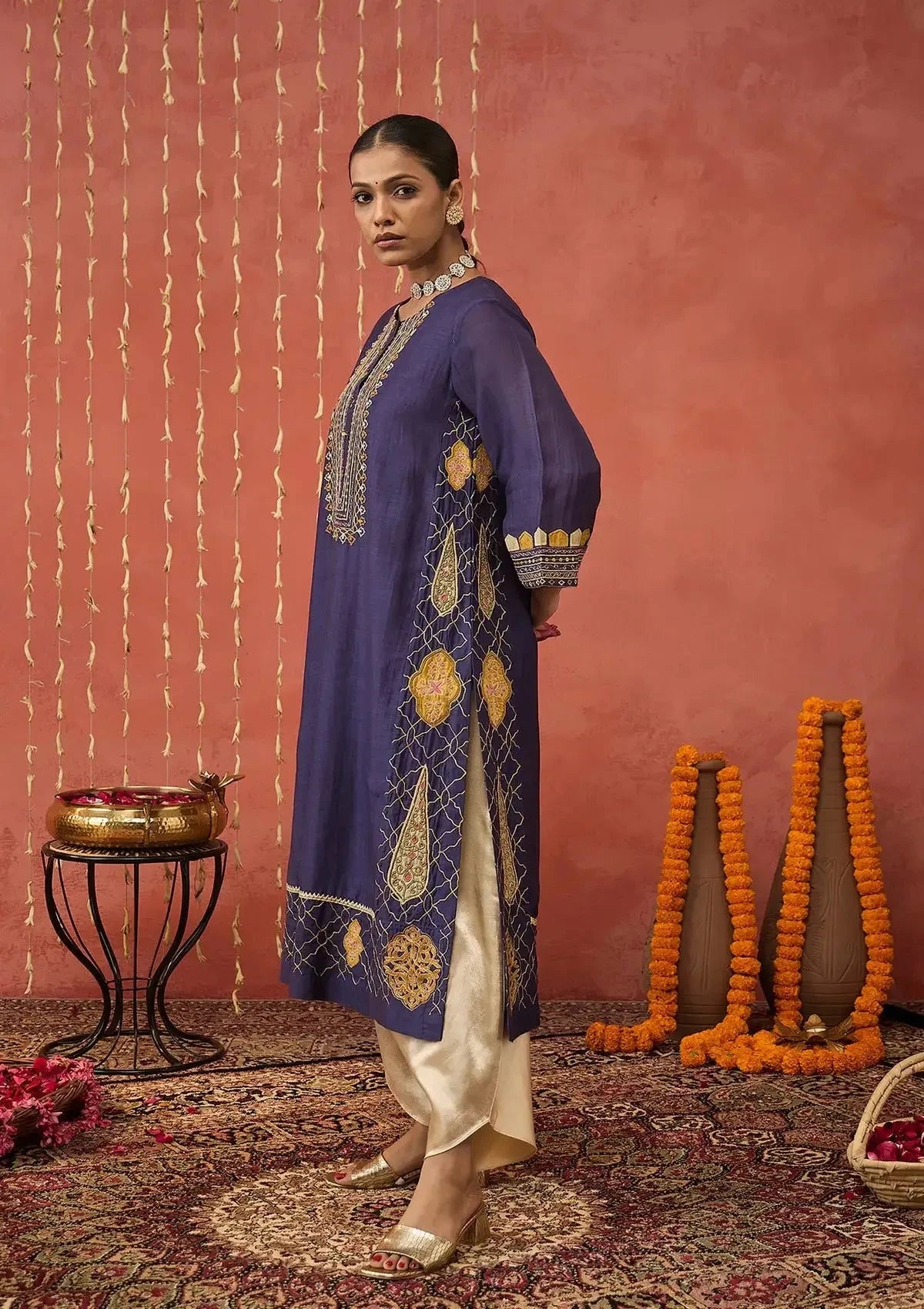 Rani - Purple Kali Embroidered Kurta Set - Pallodstore