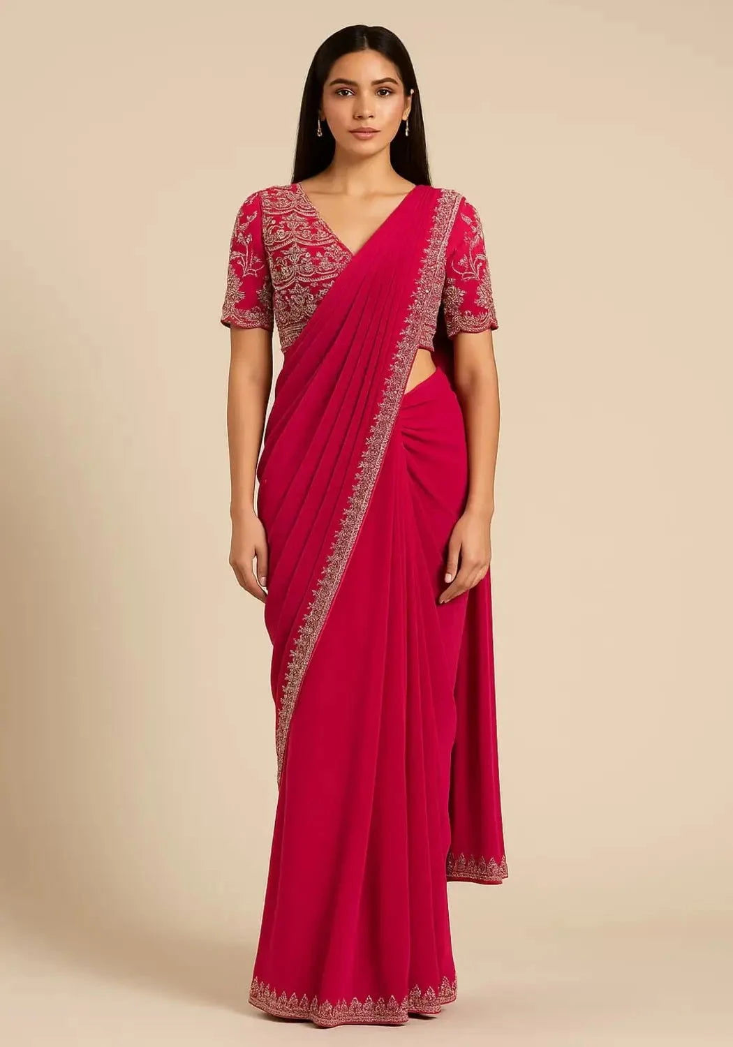 Rani Pink Draped Saree - Pallodstore