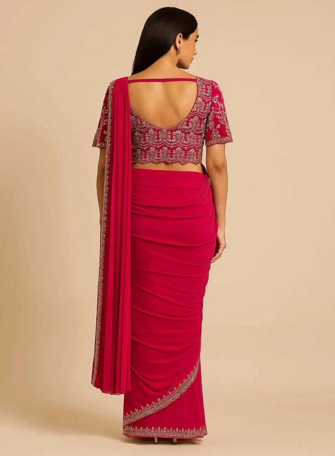 Rani Pink Draped Saree - Pallodstore