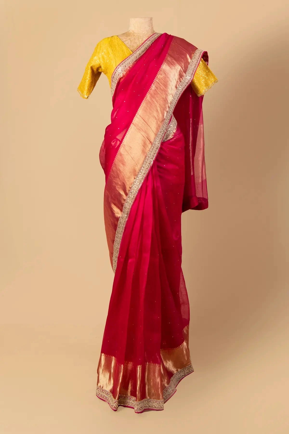 Rani Pink Organza Saree - Pallodstore