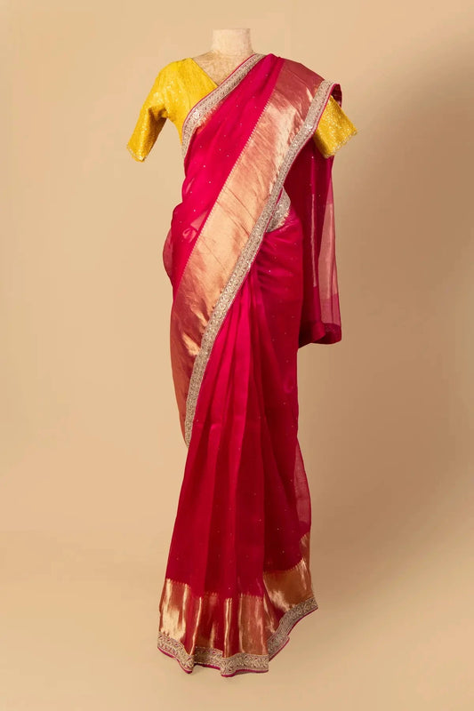 Rani Pink Organza Saree - Pallodstore