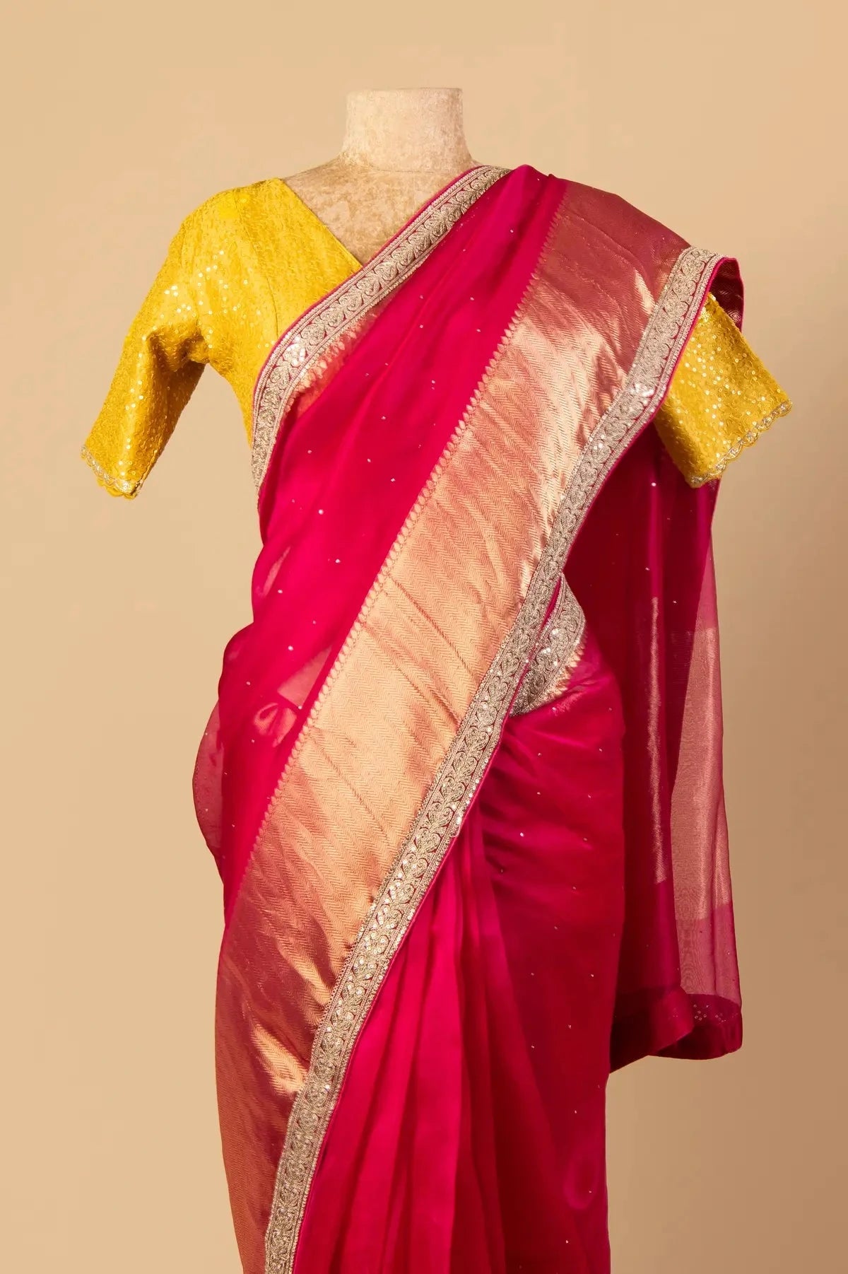 Rani Pink Organza Saree - Pallodstore