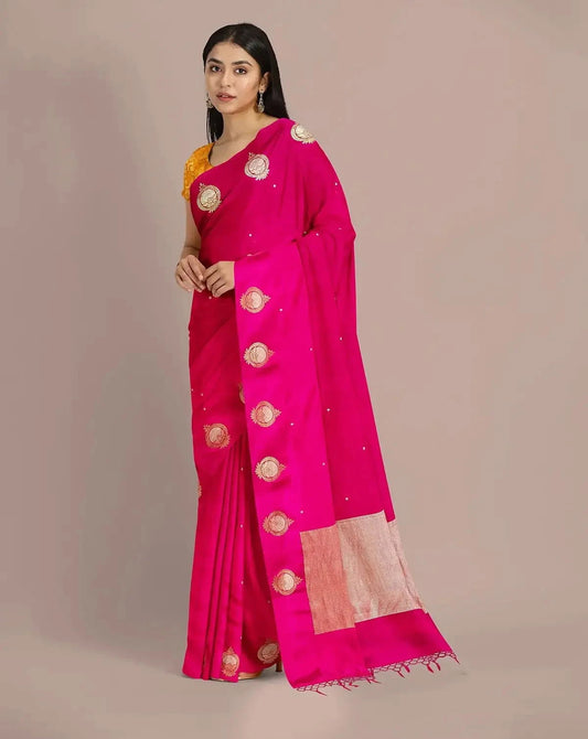 Rani Pink Satin Silk Saree - Pallodstore