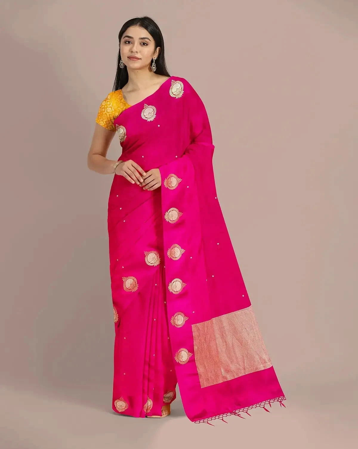 Rani Pink Satin Silk Saree - Pallodstore
