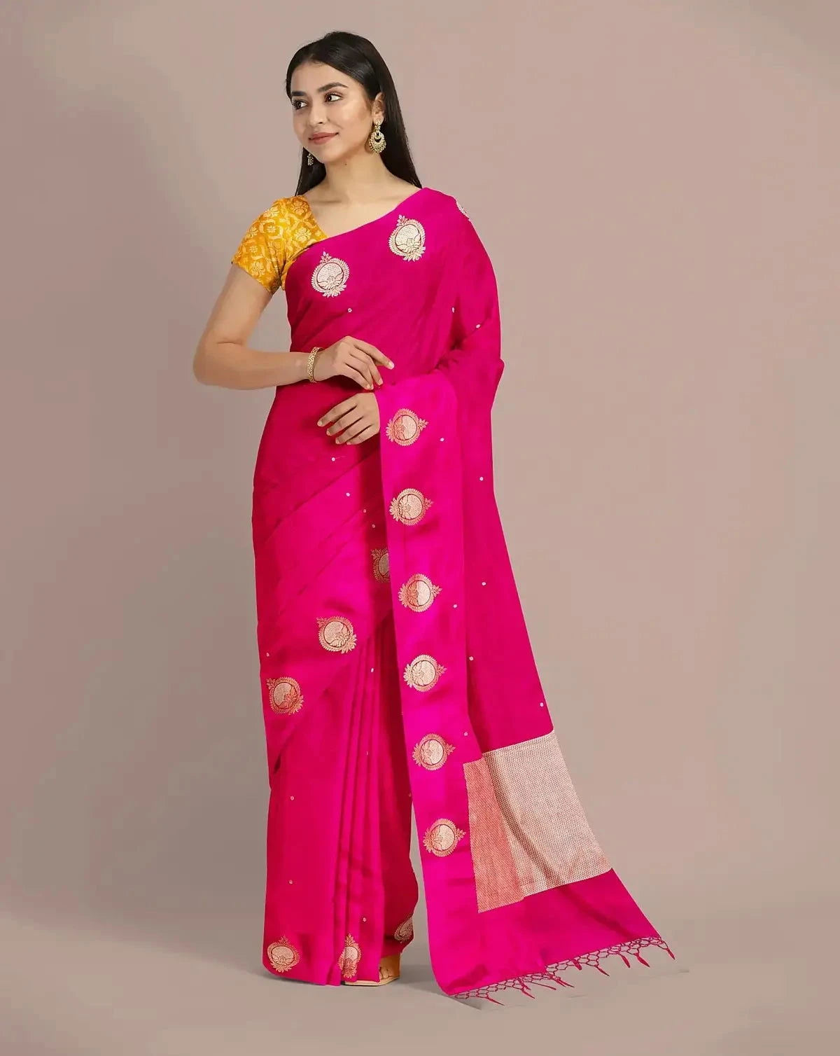 Rani Pink Satin Silk Saree - Pallodstore