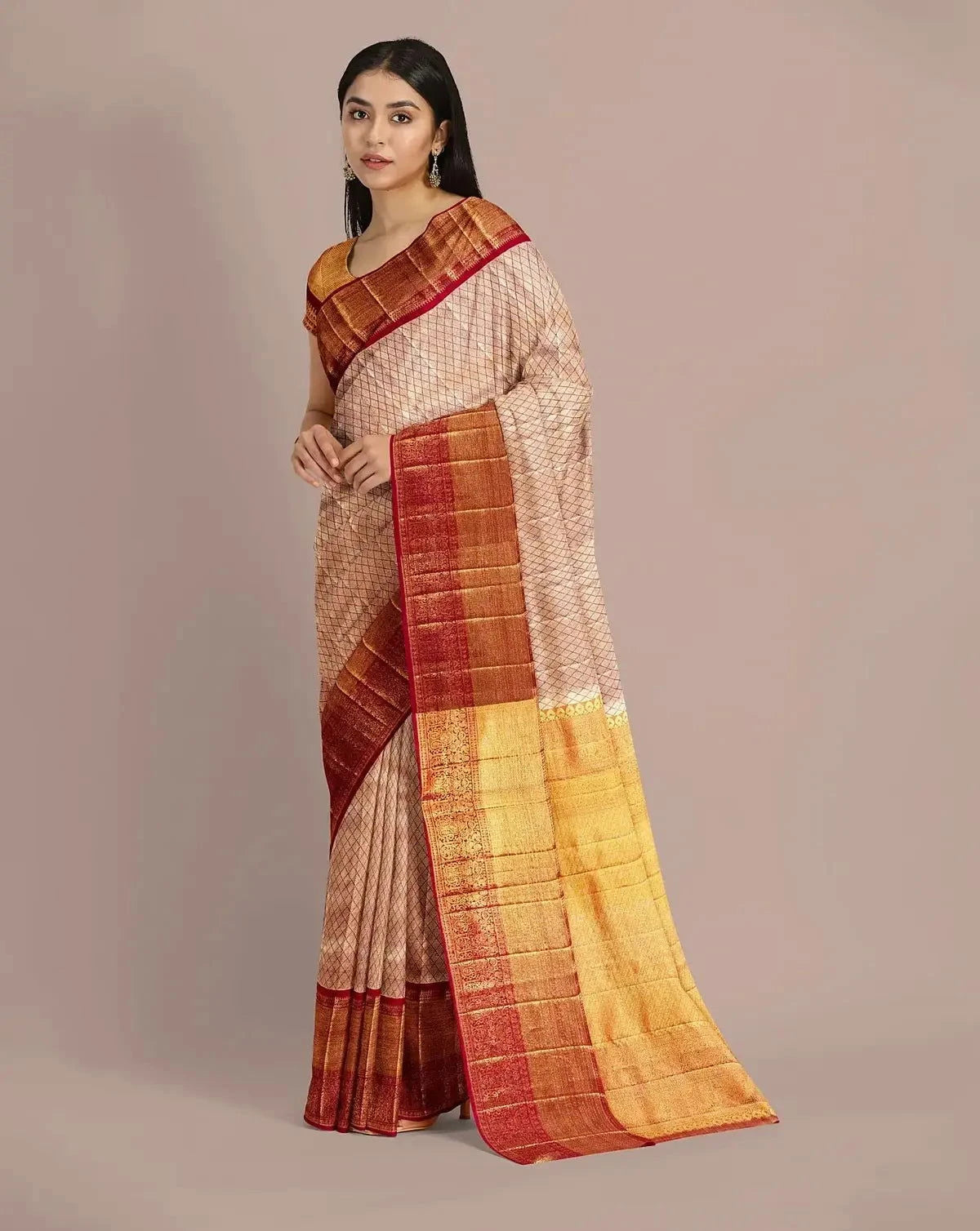 Rani Pink and Gold Tissue Kanjivaram Saree - Pallodstore