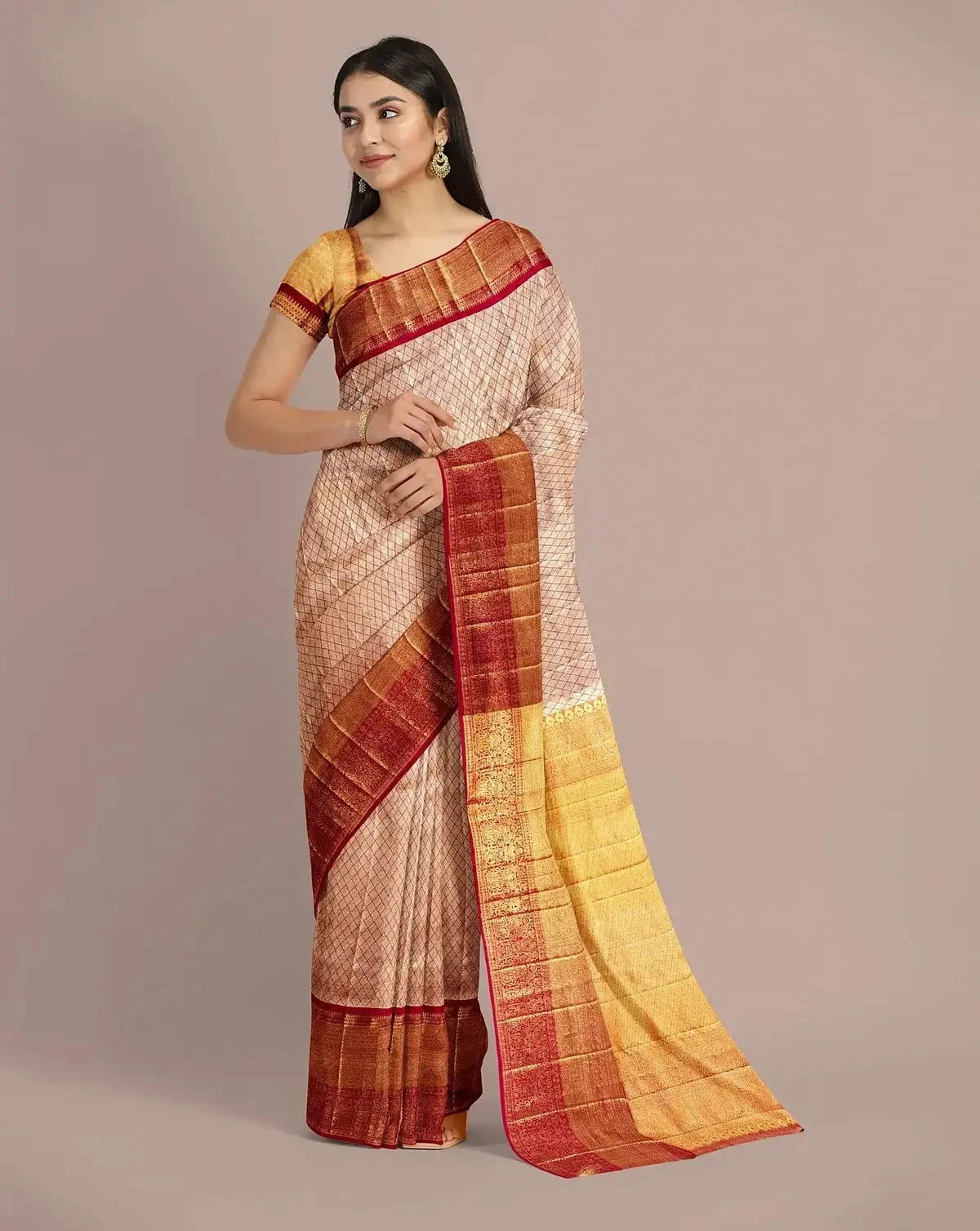Rani Pink and Gold Tissue Kanjivaram Saree - Pallodstore