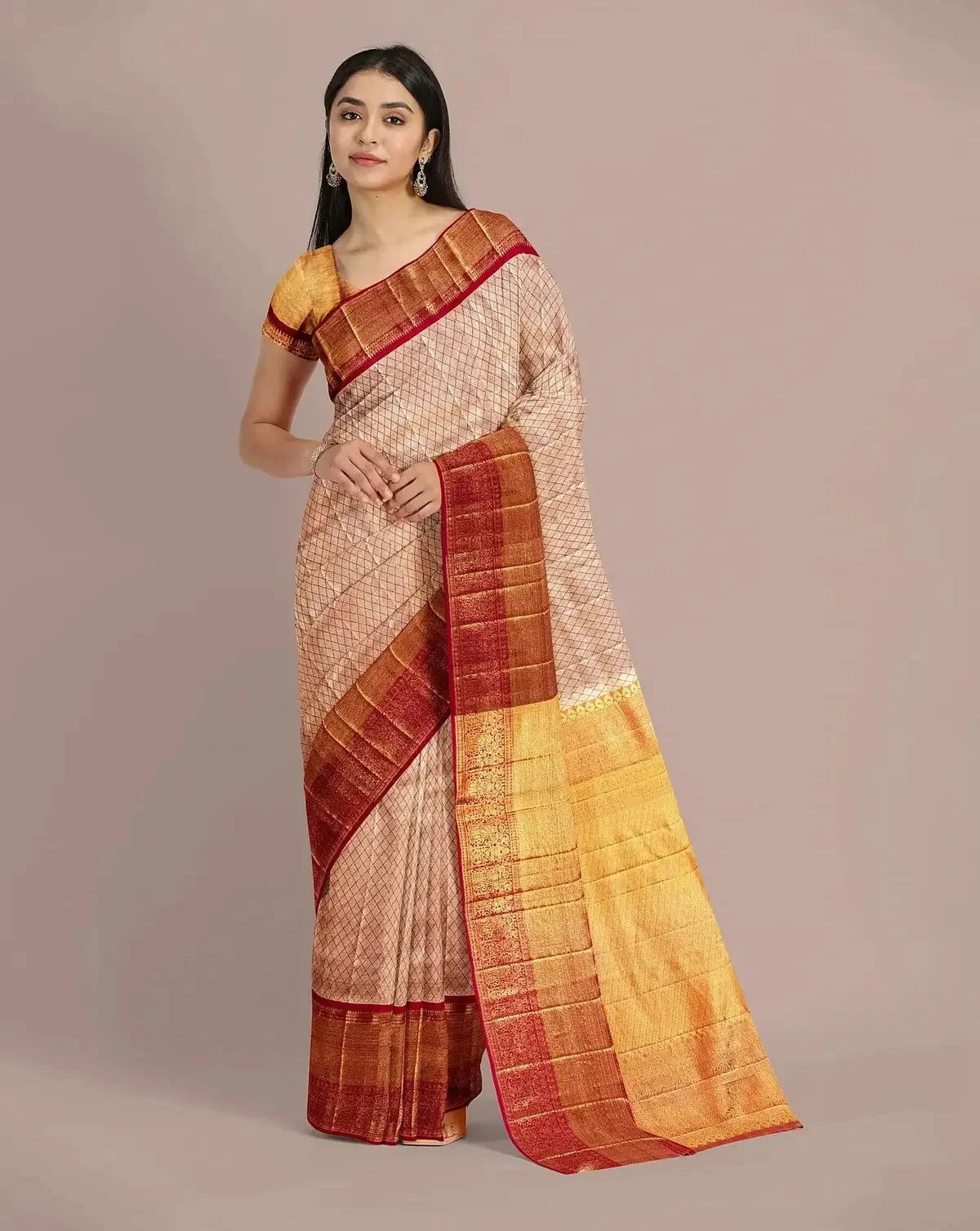 Rani Pink and Gold Tissue Kanjivaram Saree - Pallodstore