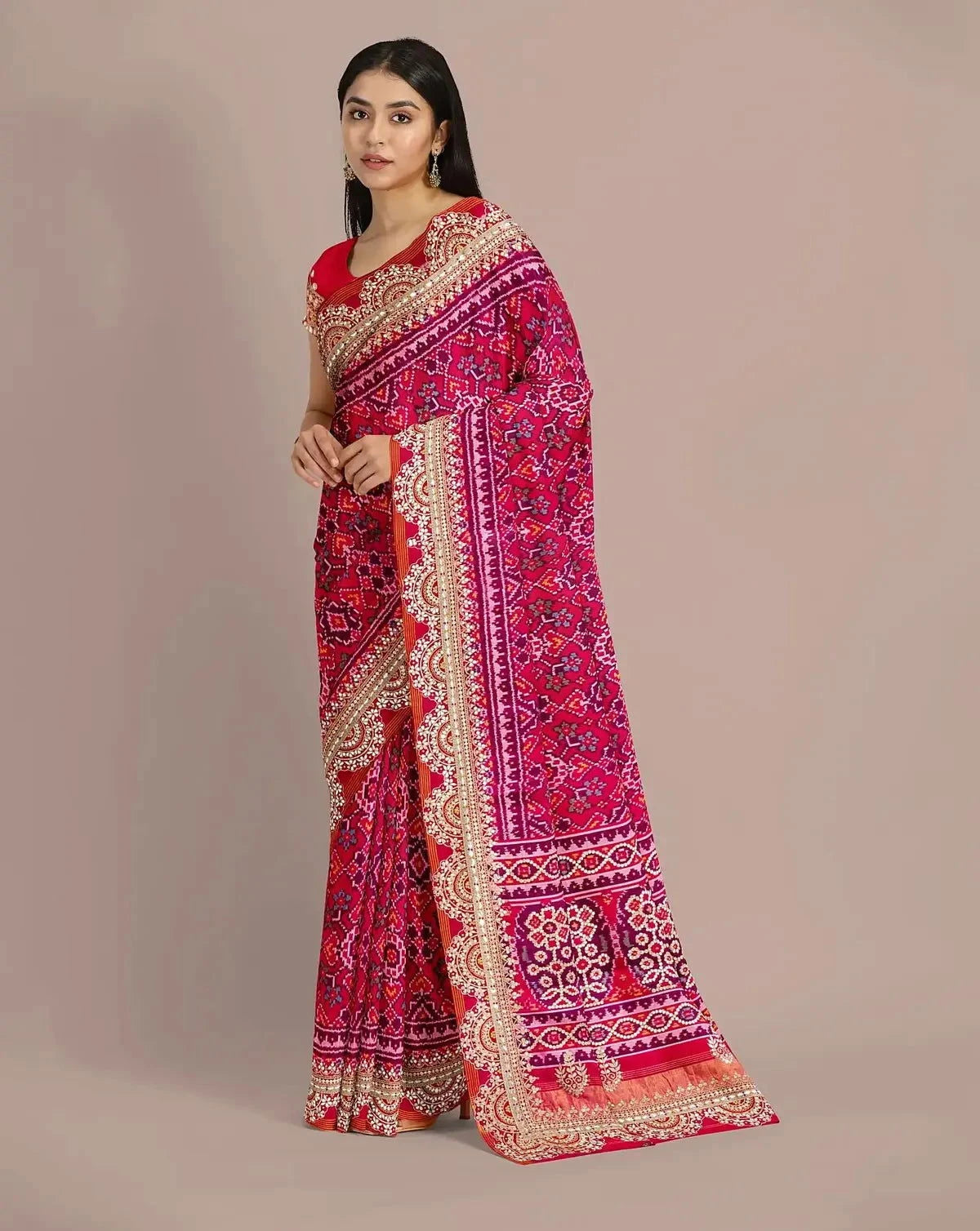 Rani Pink and Purple Patola Silk Saree - Pallodstore