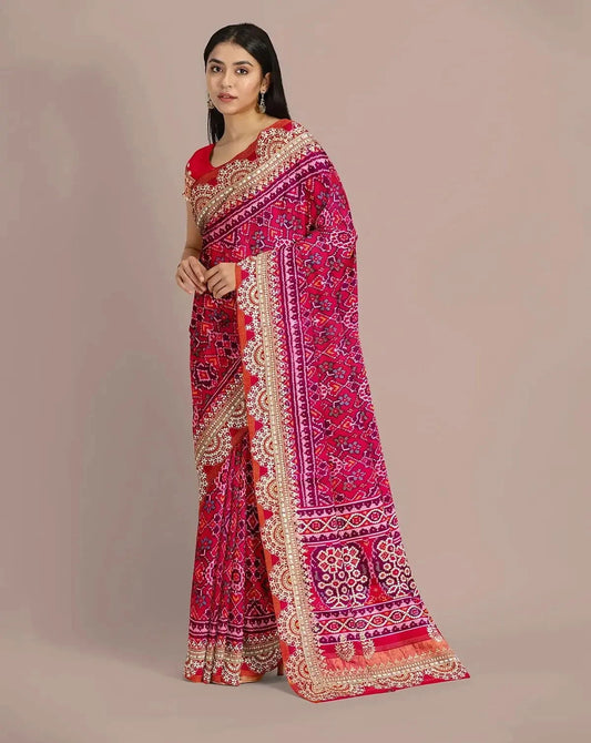 Rani Pink and Purple Patola Silk Saree - Pallodstore