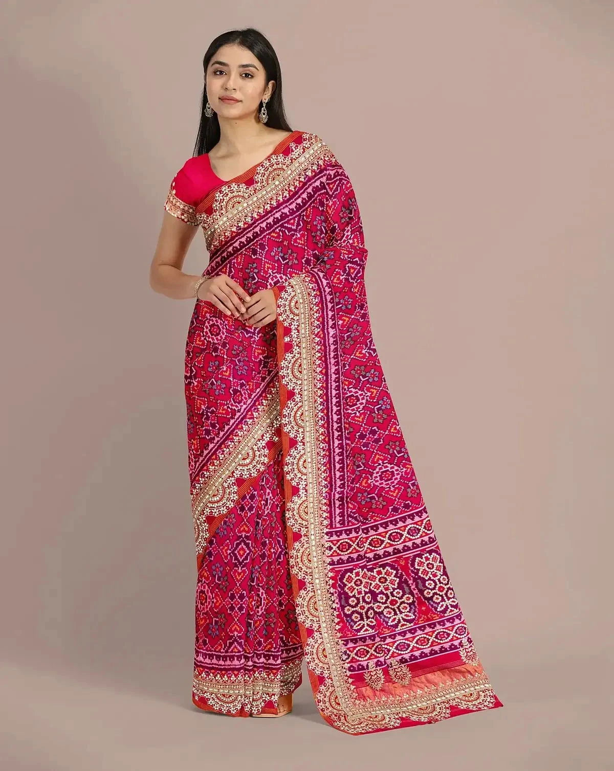 Rani Pink and Purple Patola Silk Saree - Pallodstore