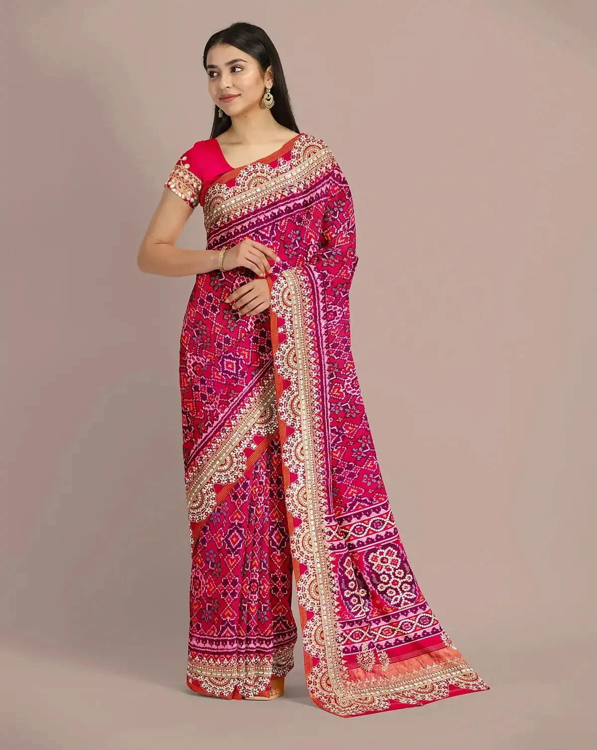 Rani Pink and Purple Patola Silk Saree - Pallodstore