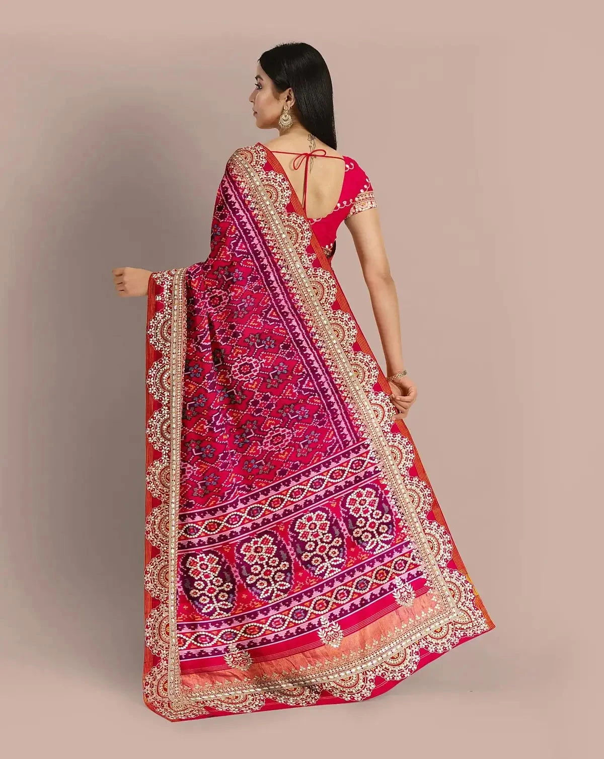 Rani Pink and Purple Patola Silk Saree - Pallodstore