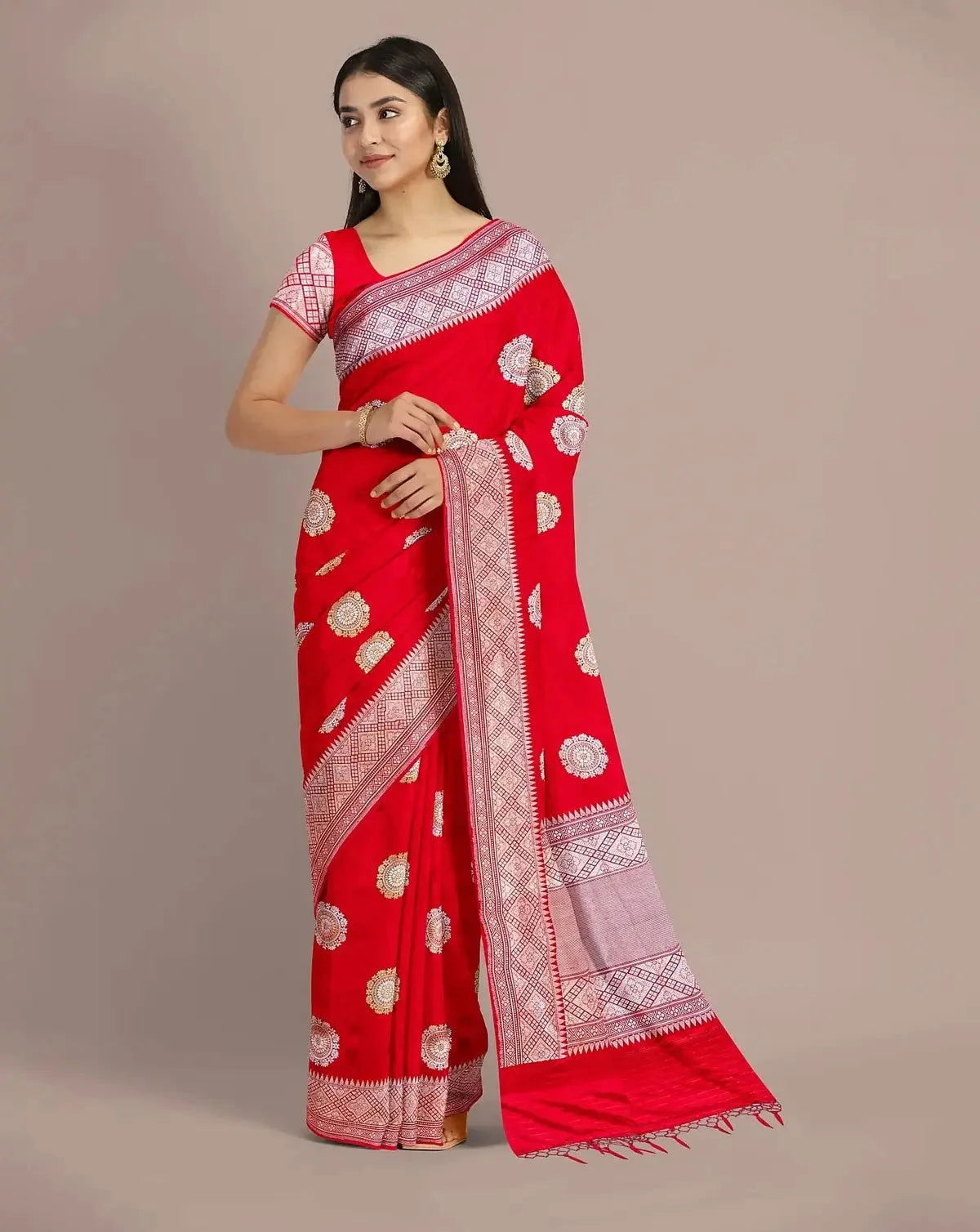 Red Banarasi Satin Silk - Pallodstore