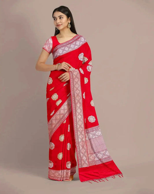 Red Banarasi Satin Silk - Pallodstore