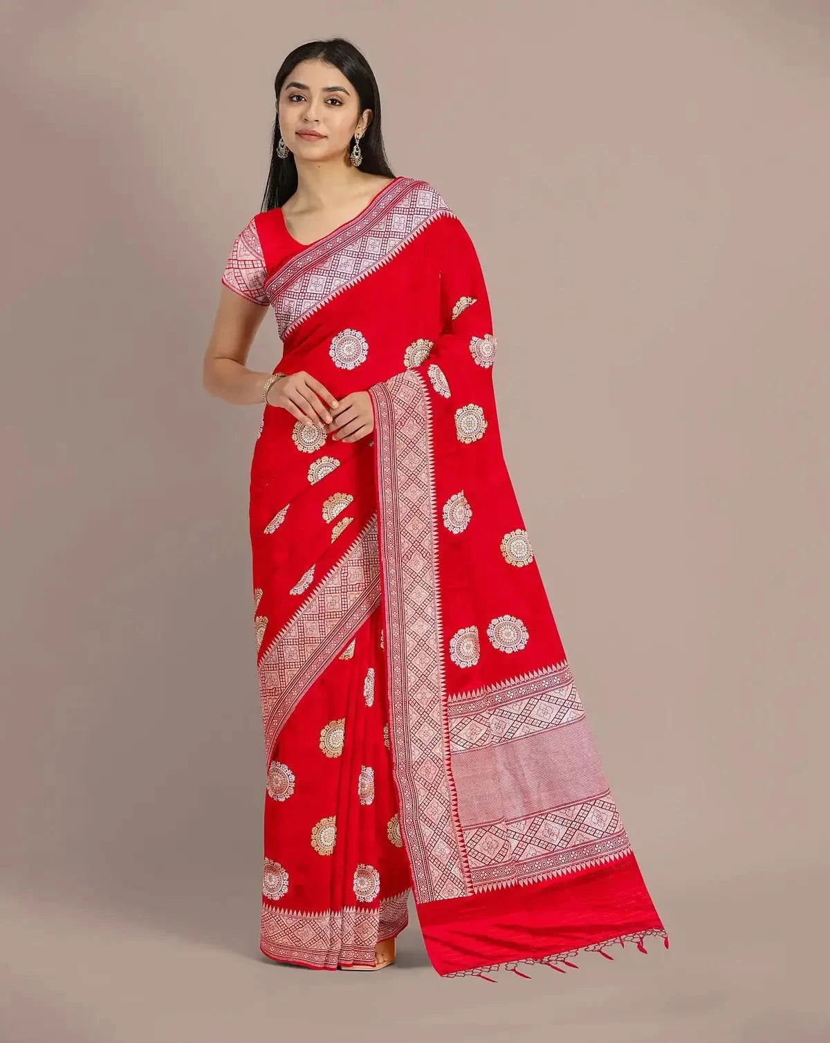 Red Banarasi Satin Silk - Pallodstore