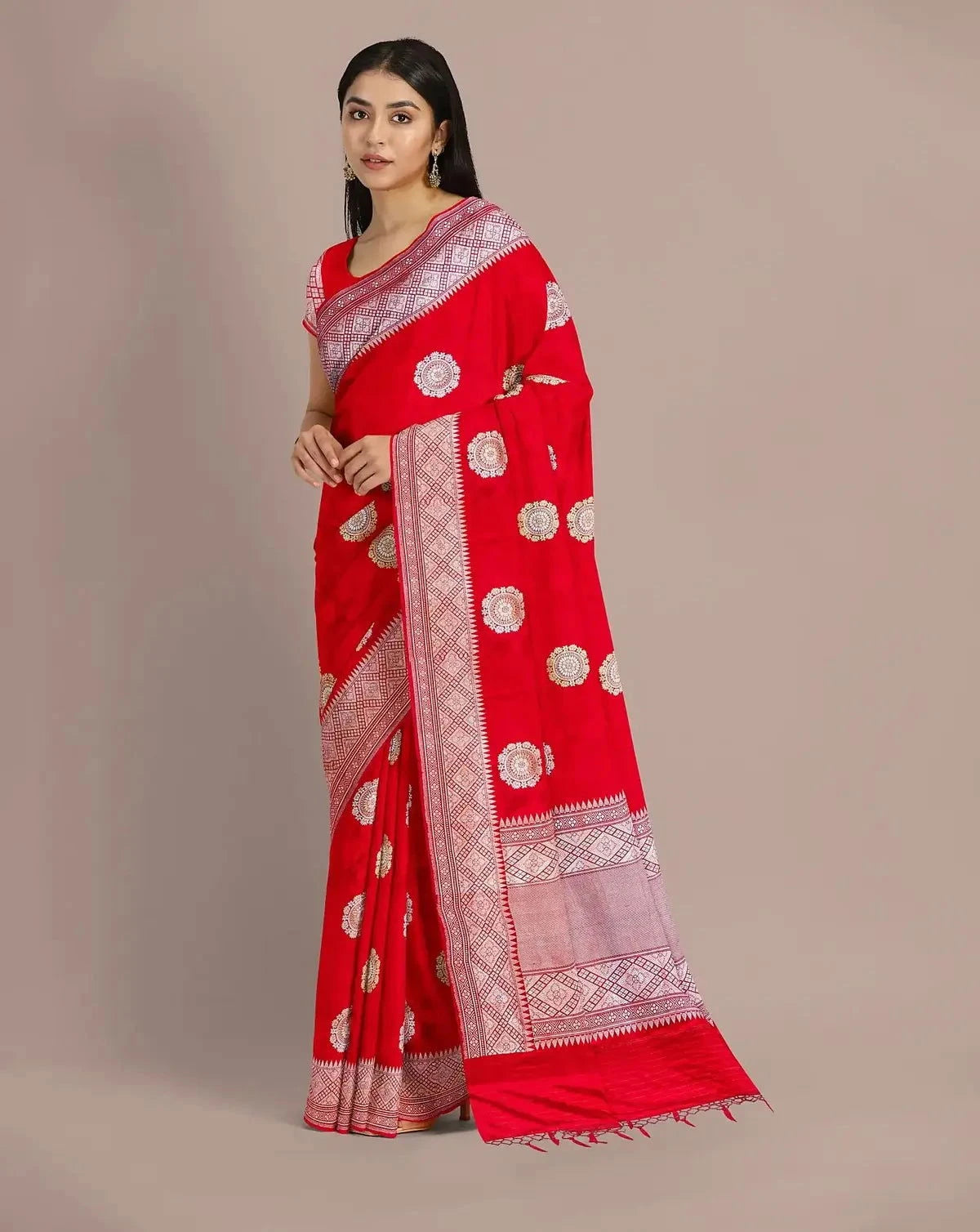 Red Banarasi Satin Silk - Pallodstore