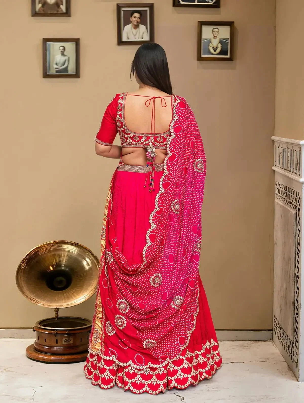 Red Bandhej Traditional Lehenga - Pallodstore